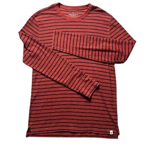 American Eagle Active Flex Mens Med Orange w/ Navy Stripes Long Sleeve Shirt Y2K